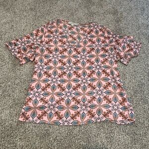 LOFT Pink and Blue V-neck Floral Blouse